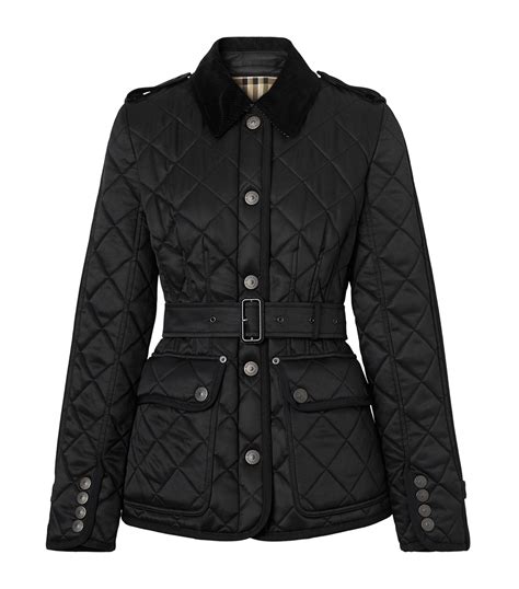 burberry brit black quilted jacket cinched waist|burberry diamond quilted jacket women's.